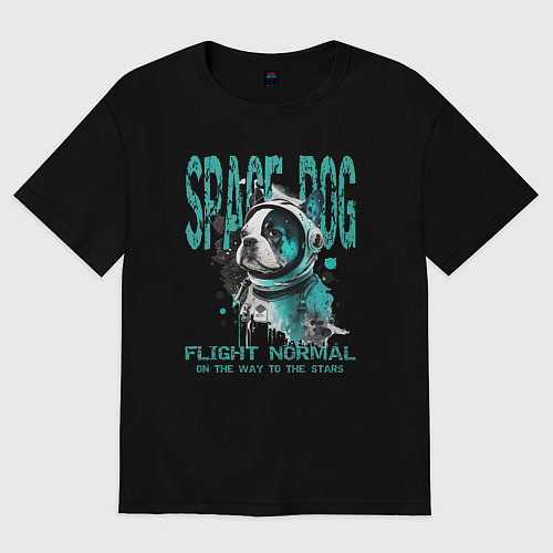 Мужская футболка оверсайз Космический пес / Черный – фото 1