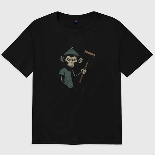 Мужская футболка оверсайз Monkey with a hammer / Черный – фото 1