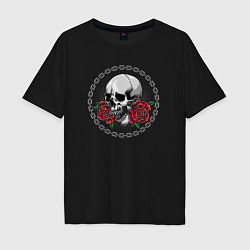 Футболка оверсайз мужская Skull and red roses, цвет: черный