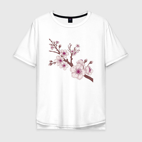 Мужская футболка оверсайз Ветка сакуры - весна - Япония / Белый – фото 1