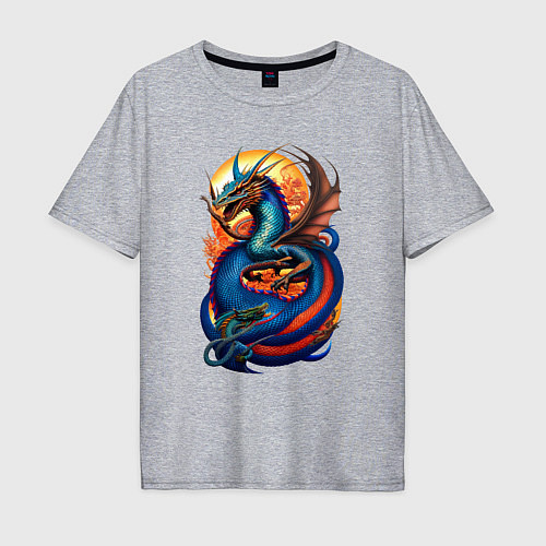Мужская футболка оверсайз Japanese dragon - irezumi / Меланж – фото 1