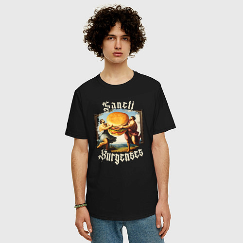 Мужская футболка оверсайз Античный бургер / Черный – фото 3