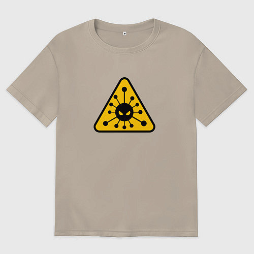 Мужская футболка оверсайз Вирус - знак предупреждение / Миндальный – фото 1