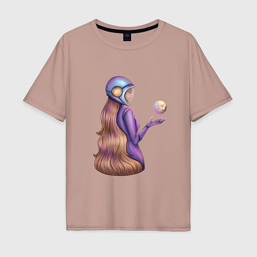 Мужская футболка оверсайз Девушка в космосе / Пыльно-розовый – фото 1