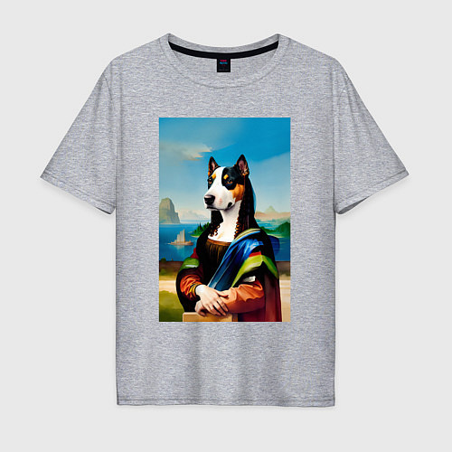 Мужская футболка оверсайз A dog named Gioconda - humorous art / Меланж – фото 1