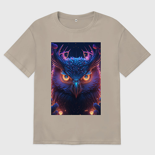 Мужская футболка оверсайз Ночная магическая сова / Миндальный – фото 1