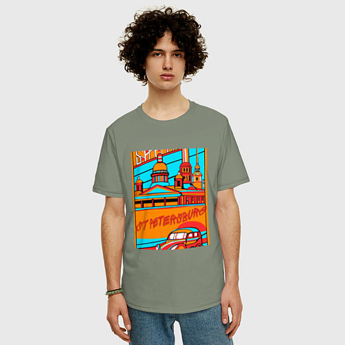 Мужская футболка оверсайз Санкт-Петербург в стиле плаката 30-х годов / Авокадо – фото 3