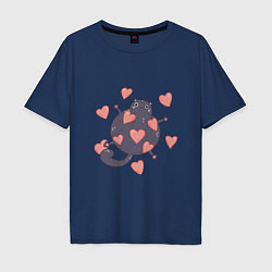 Футболка оверсайз мужская Мартовский котик в любви, цвет: тёмно-синий
