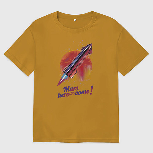 Мужская футболка оверсайз Марс, вот мы и пришли / Горчичный – фото 1