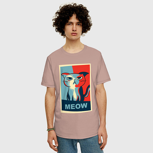 Мужская футболка оверсайз Meow obey / Пыльно-розовый – фото 3