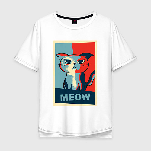 Мужская футболка оверсайз Meow obey / Белый – фото 1
