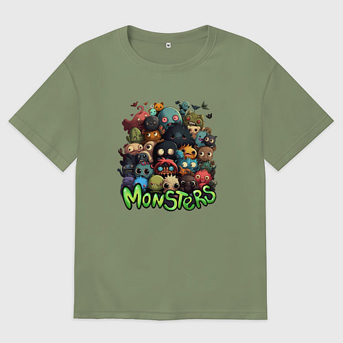 Мужская футболка оверсайз Толпа монстриков / Авокадо – фото 1