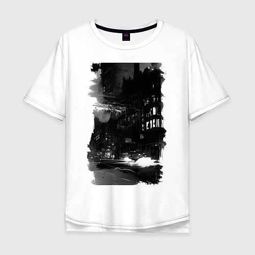 Мужская футболка оверсайз Город в ночи / Белый – фото 1