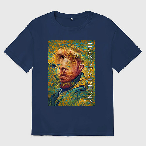 Мужская футболка оверсайз Abstract Vincent van Gogh - surrealism self-portra / Тёмно-синий – фото 1