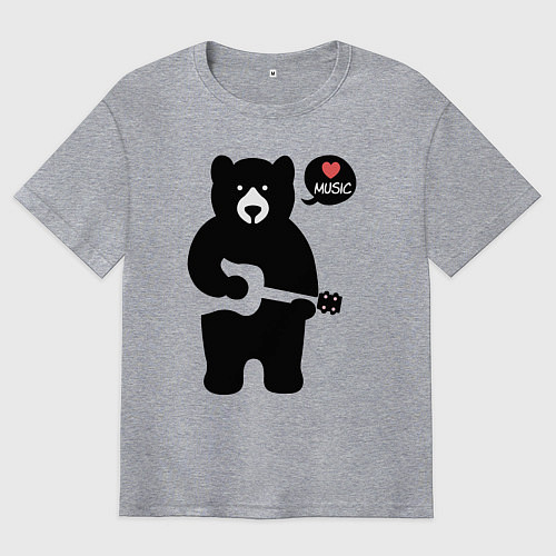 Мужская футболка оверсайз Мишка любит музыку / Меланж – фото 1