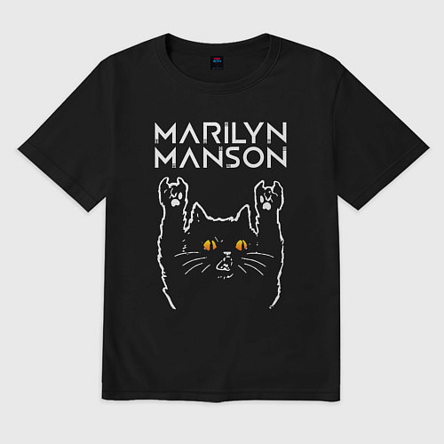 Мужская футболка оверсайз Marilyn Manson rock cat / Черный – фото 1