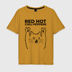Футболка оверсайз мужская Red Hot Chili Peppers - rock cat, цвет: горчичный