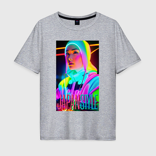 Мужская футболка оверсайз Japanese girl - neon glow / Меланж – фото 1