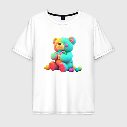 Мужская футболка оверсайз Медвежонок в ярких красках / Белый – фото 1