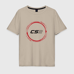 Мужская футболка оверсайз Символ Counter Strike 2 и красная краска вокруг