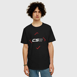 Футболка оверсайз мужская Символ Counter Strike 2 в красном ромбе, цвет: черный — фото 2