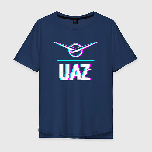 Мужская футболка оверсайз Значок UAZ в стиле glitch / Тёмно-синий – фото 1
