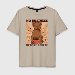 Футболка оверсайз мужская No business before coffee, цвет: миндальный