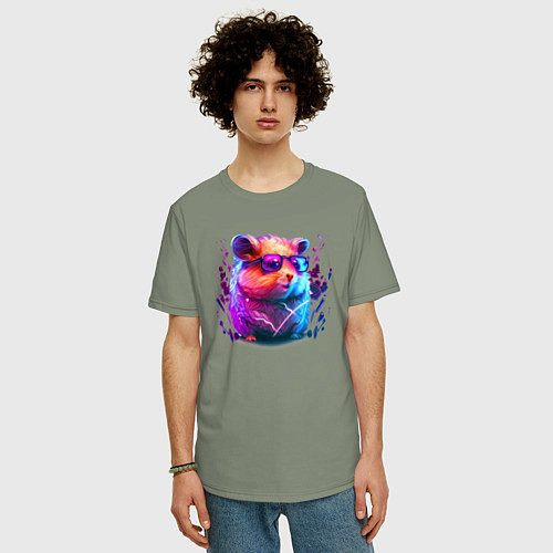 Мужская футболка оверсайз Красочный хомяк в очках / Авокадо – фото 3
