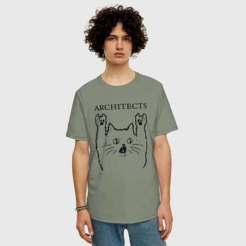 Мужская футболка оверсайз Architects - rock cat / Авокадо – фото 3