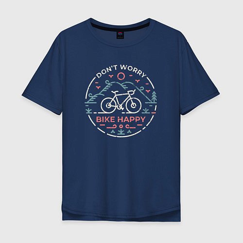 Мужская футболка оверсайз Dont worry bike happy / Тёмно-синий – фото 1