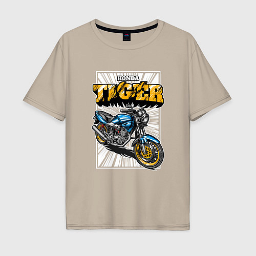 Мужская футболка оверсайз Мотоцикл Honda Tiger / Миндальный – фото 1