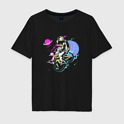 Футболка оверсайз мужская Космический велосипедист, цвет: черный
