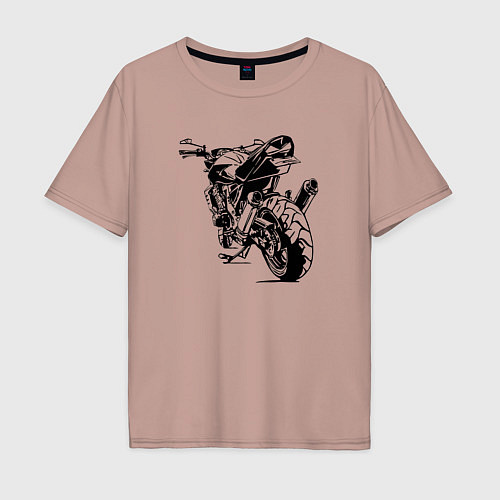 Мужская футболка оверсайз Мотоцикл силуэт / Пыльно-розовый – фото 1