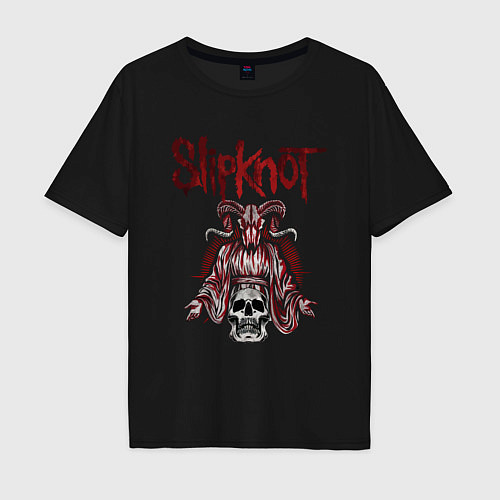 Мужская футболка оверсайз Slipknot рогатый череп / Черный – фото 1