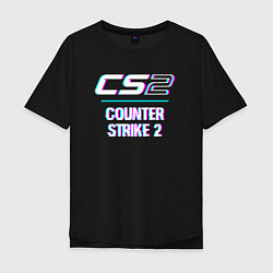 Футболка оверсайз мужская Counter Strike 2 в стиле glitch и баги графики, цвет: черный
