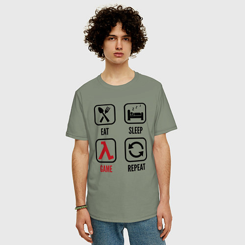 Мужская футболка оверсайз Eat - sleep - Half-Life - repeat / Авокадо – фото 3
