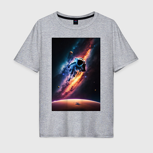 Мужская футболка оверсайз Астронавт в космосе / Меланж – фото 1
