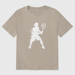Футболка оверсайз мужская Белый силуэт теннисиста, цвет: миндальный