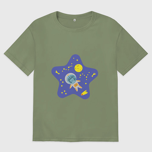 Мужская футболка оверсайз Ежик в космосе / Авокадо – фото 1