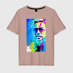 Футболка оверсайз мужская Brad Pitt - sketch - pop art, цвет: пыльно-розовый