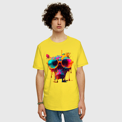 Мужская футболка оверсайз Красочный неоновый коктейль в черепе / Желтый – фото 3