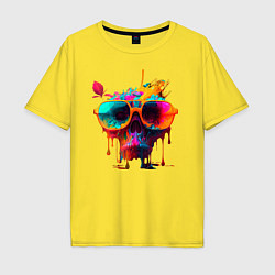 Мужская футболка оверсайз Красочный неоновый коктейль в черепе