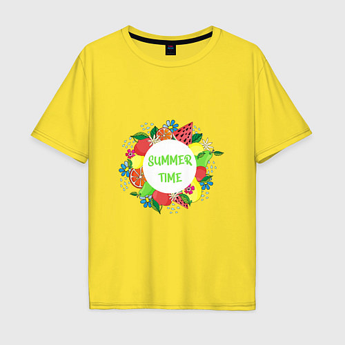 Мужская футболка оверсайз Летние фрукты и цветы - время лета / Желтый – фото 1