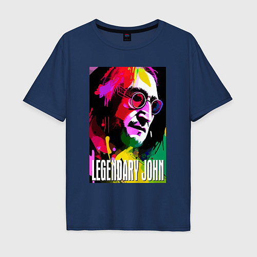 Мужская футболка оверсайз Legendary John - The Beatles / Тёмно-синий – фото 1