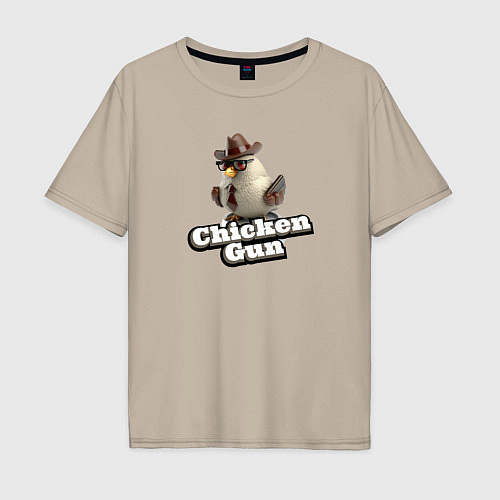 Мужская футболка оверсайз Chicken Gun illustration / Миндальный – фото 1