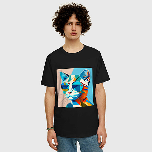 Мужская футболка оверсайз Кот в темных очках Пикассо / Черный – фото 3