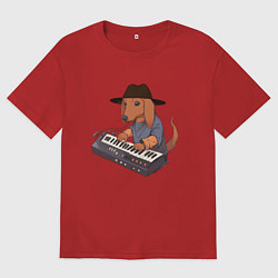 Футболка оверсайз мужская Аниме Такса с синтезатором, цвет: красный