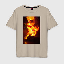 Мужская футболка оверсайз Фантастический огненный конь