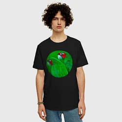 Футболка оверсайз мужская Два зелёных попугая, цвет: черный — фото 2
