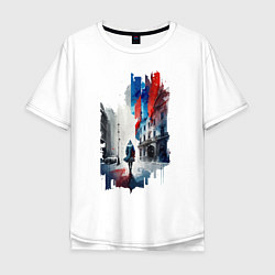 Мужская футболка оверсайз Прогулка по Москве - коллекция Бело-сине-красный -